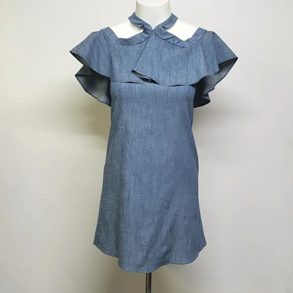 Alice + Olivia | Dresses | Alice Olivia Womens Size Xs Alexia Offshoulder Chambray  Halter Dress Blue